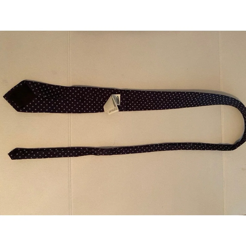 Old Navy Boys Navy Blue‎ White Floral Pin Dot Necktie XS 5 Regular Cotton